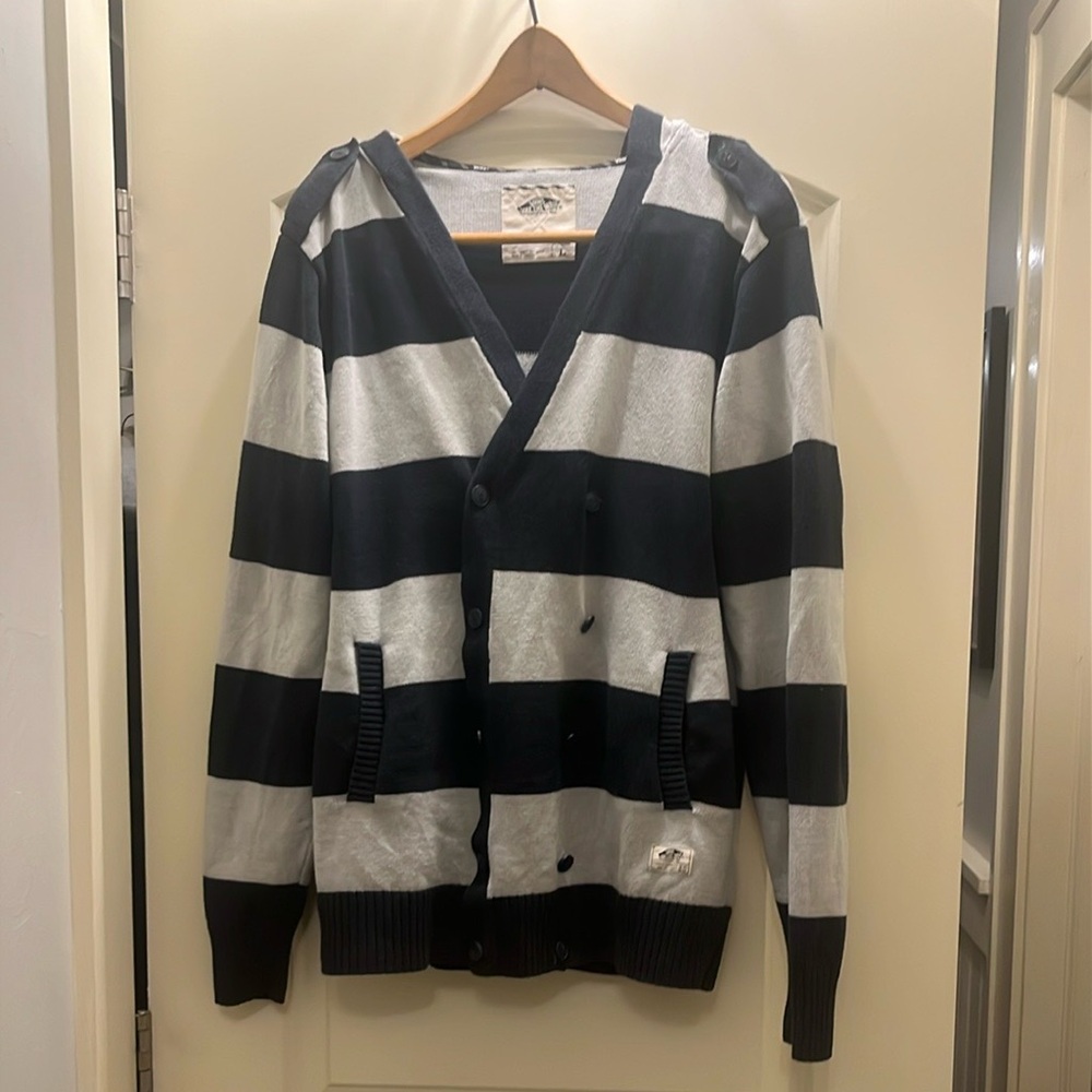 Vans Blue and Gray Cardigan Sweater with Knit Design